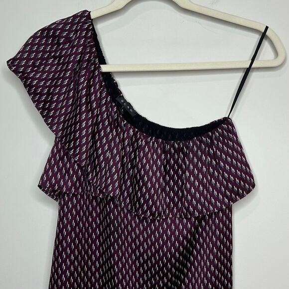 GLAM 1 Shoulder Ruffle Dress Size L Burgundy Abstract Print - Picture 2 of 8